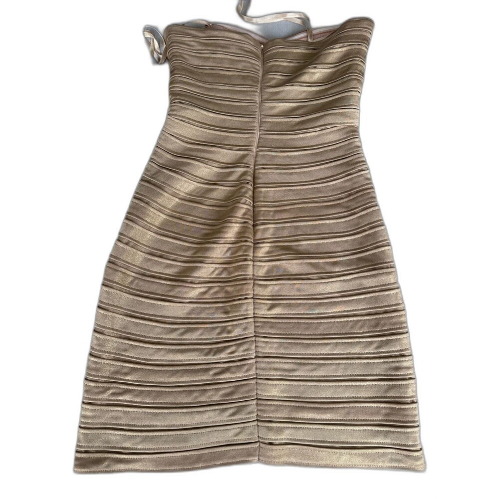 BCBGMaxAzria Metallic Gold Strapless Ruched Bodycon Dress - Picture 5 of 5